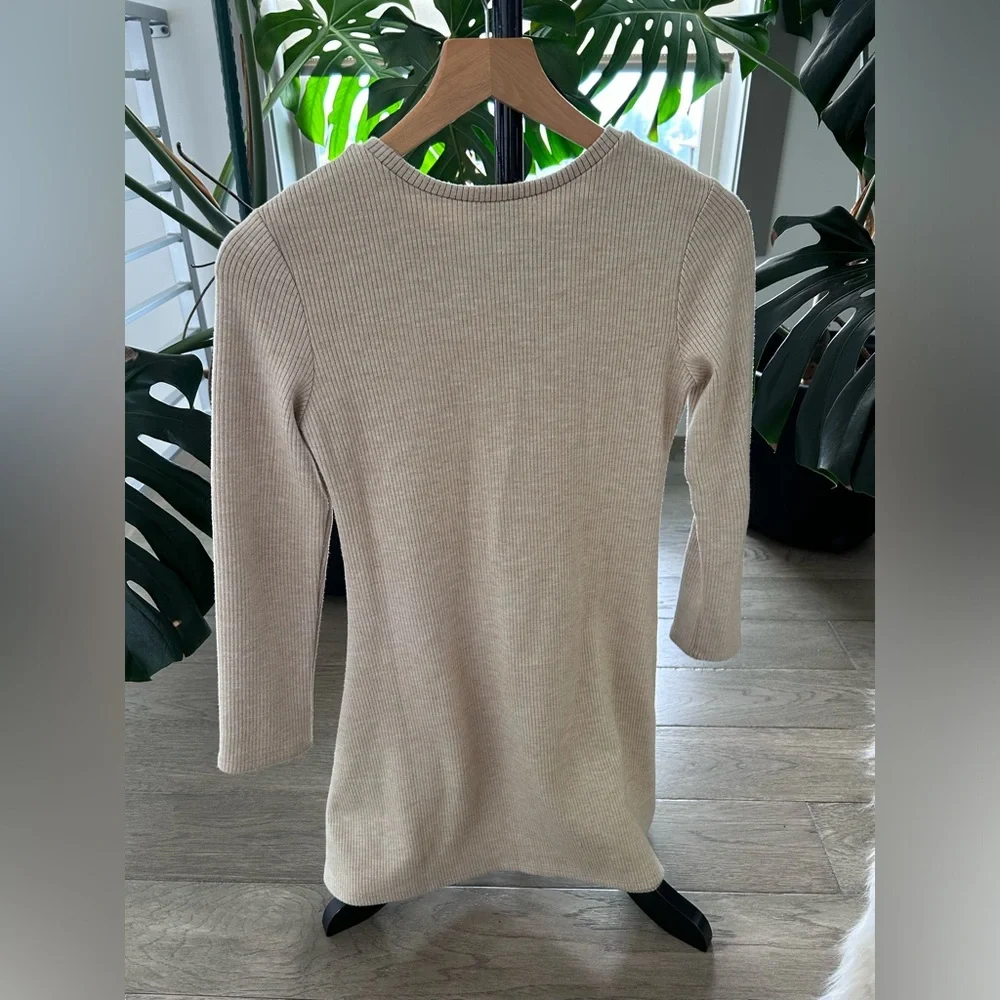 Girls' Long Sleeve Ribbed Knit Dress - Cream size 9/10
